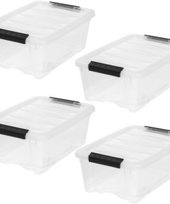 IRIS USA 4-Pack 13 Quart Storage Bins with Lids. Clear | Transparent design makes contents easy to find. Ideal for shoes. photos. documents. and small essentials. Nestable design