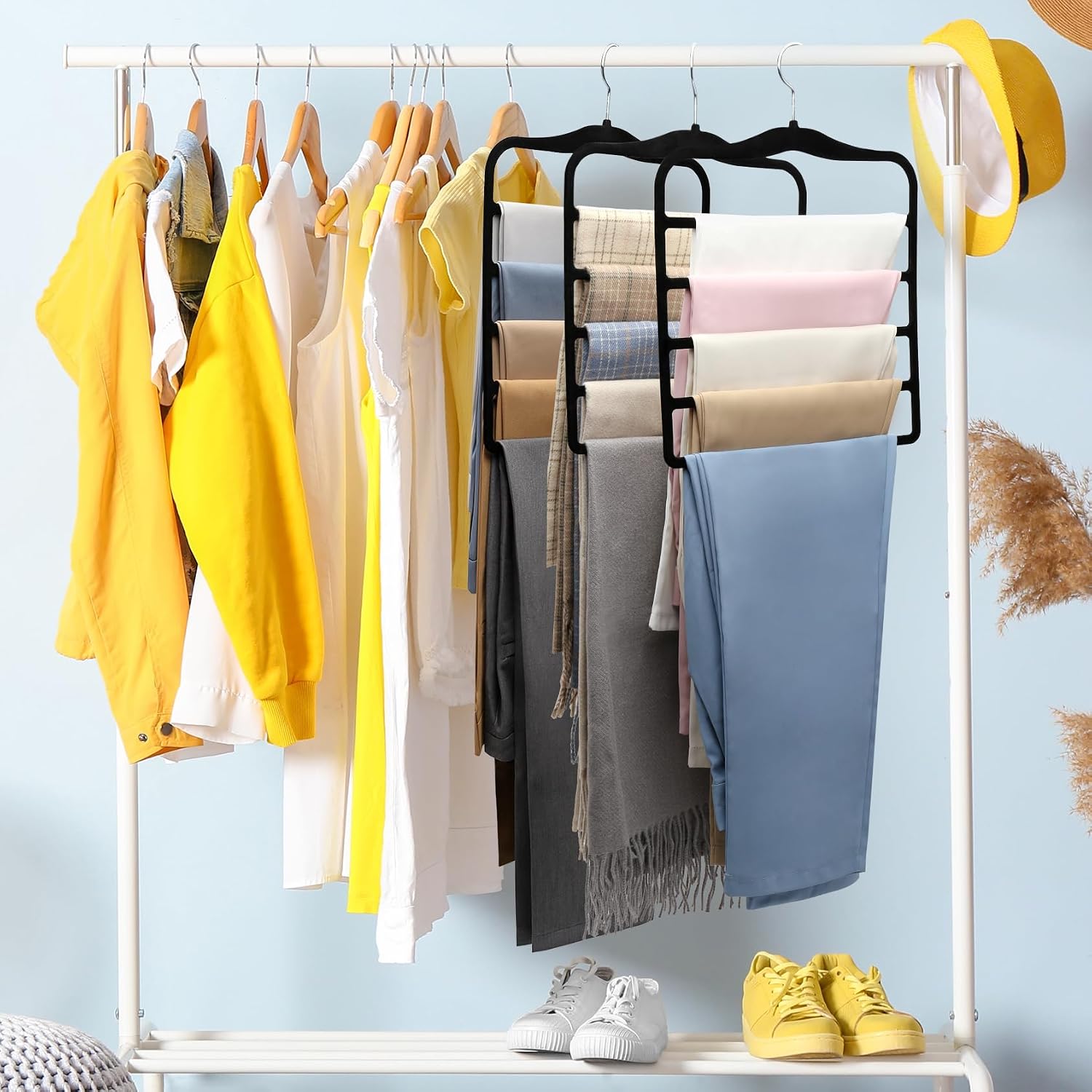 Closet Organizers and Storage.3 Pack Organization and Storage Pants-Hangers-Space-Saving.Velvet Hanger for Dorm Room for College Students Girls Boys Guys Hanging Jean Scarf - Image 8