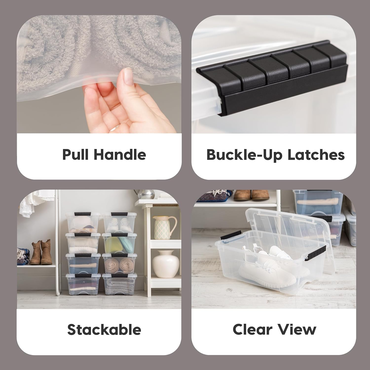 IRIS USA 4-Pack 13 Quart Storage Bins with Lids. Clear | Transparent design makes contents easy to find. Ideal for shoes. photos. documents. and small essentials. Nestable design - Image 3