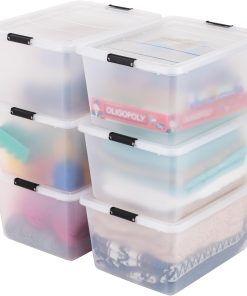 IRIS USA 6-Pack 32 Quart Clip Box with Latching Lid | Latching lid secures office and household supplies. Stackable. nestable design maximizes storage space