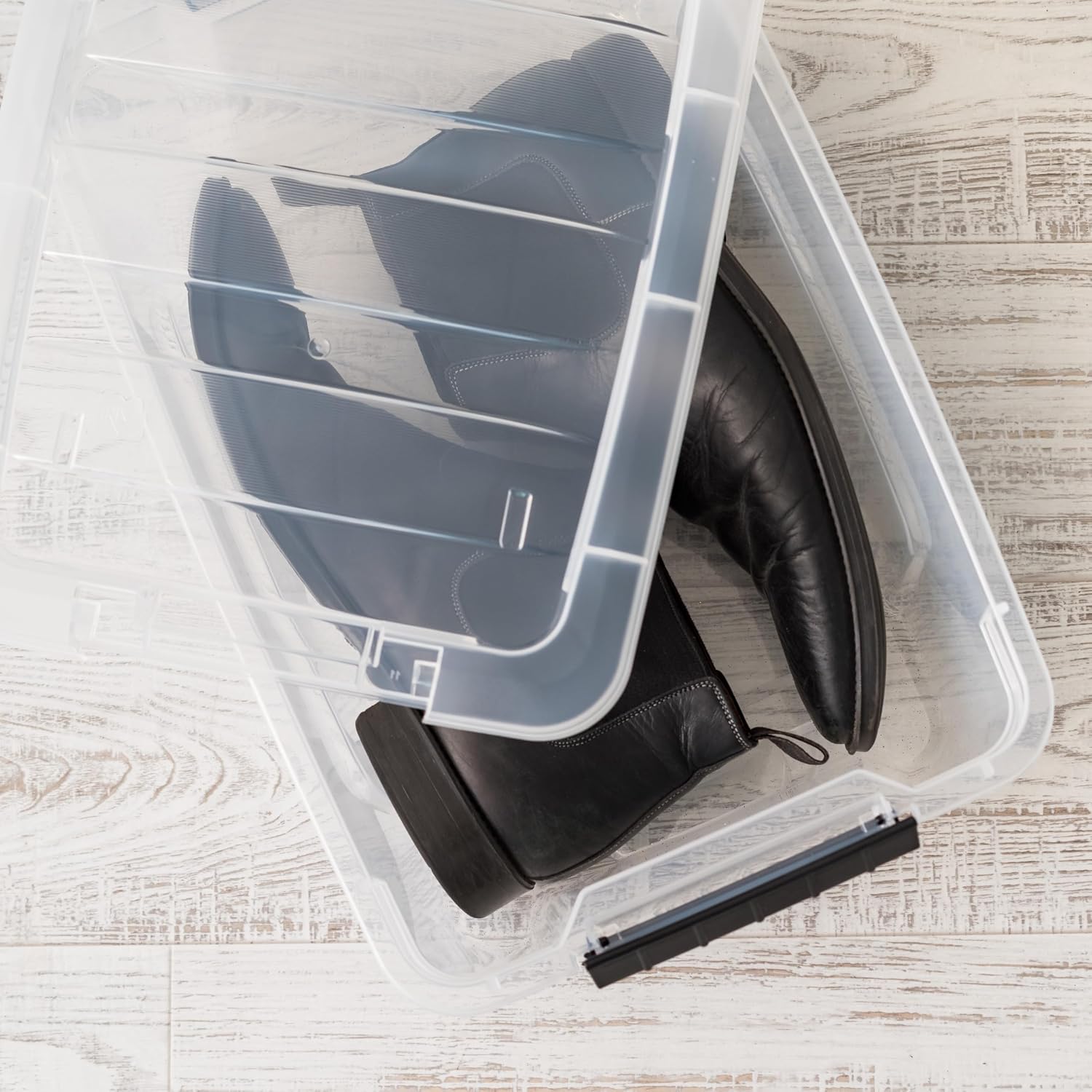 IRIS USA 4-Pack 13 Quart Storage Bins with Lids. Clear | Transparent design makes contents easy to find. Ideal for shoes. photos. documents. and small essentials. Nestable design - Image 5